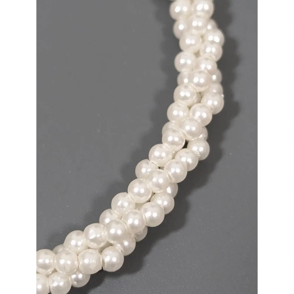 Vintage‎ White Faux Pearl Twist Multi Strand Classic Bracelet 7.5 inch